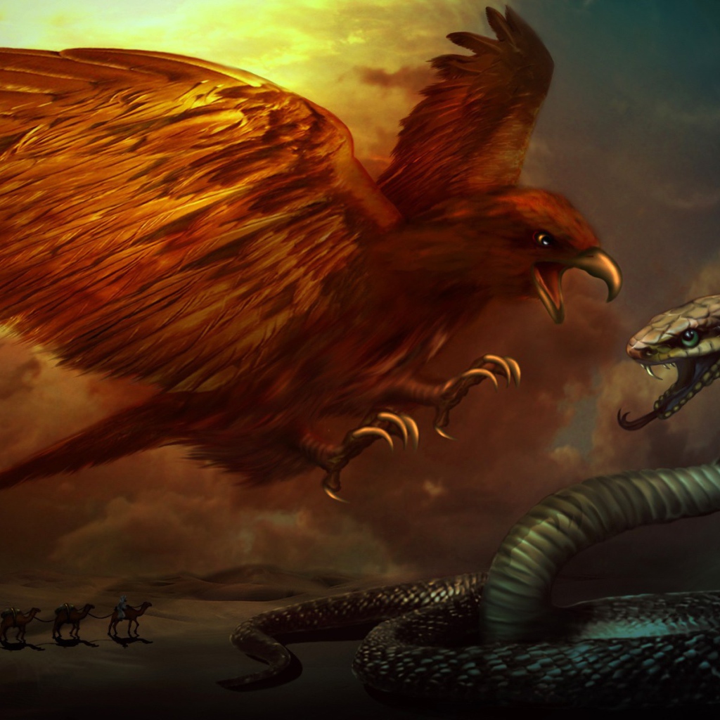 Птица нападает на кобру