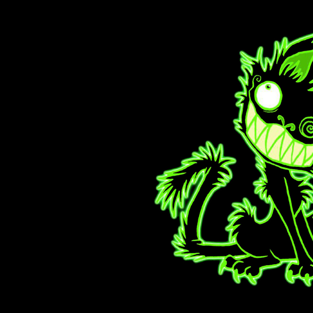 Зеленый кот на черном фоне