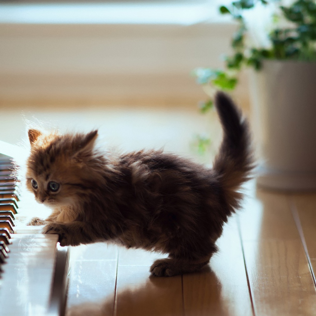 Котенок играет на пианино