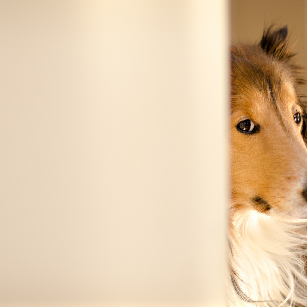 Колли выглядывает из-за стены