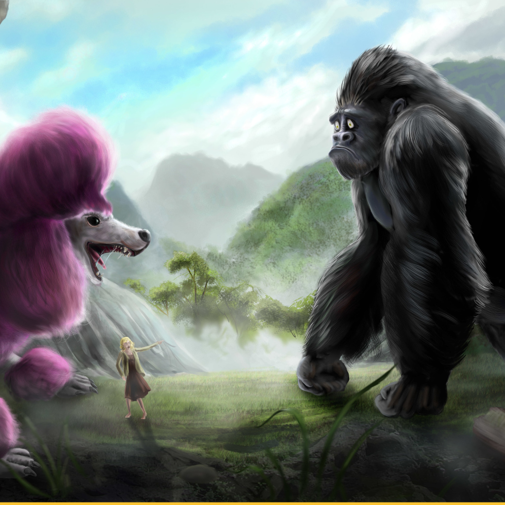 Розовый пудель и горилла