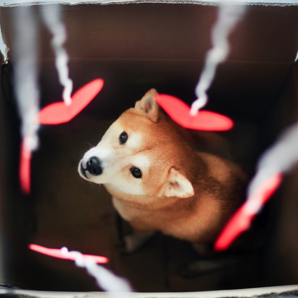 Щенок в картонной коробке