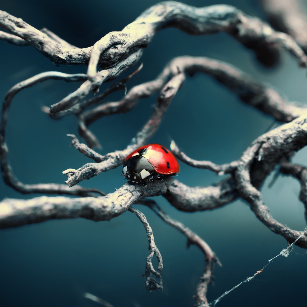 Божья коровка ползет по веткам