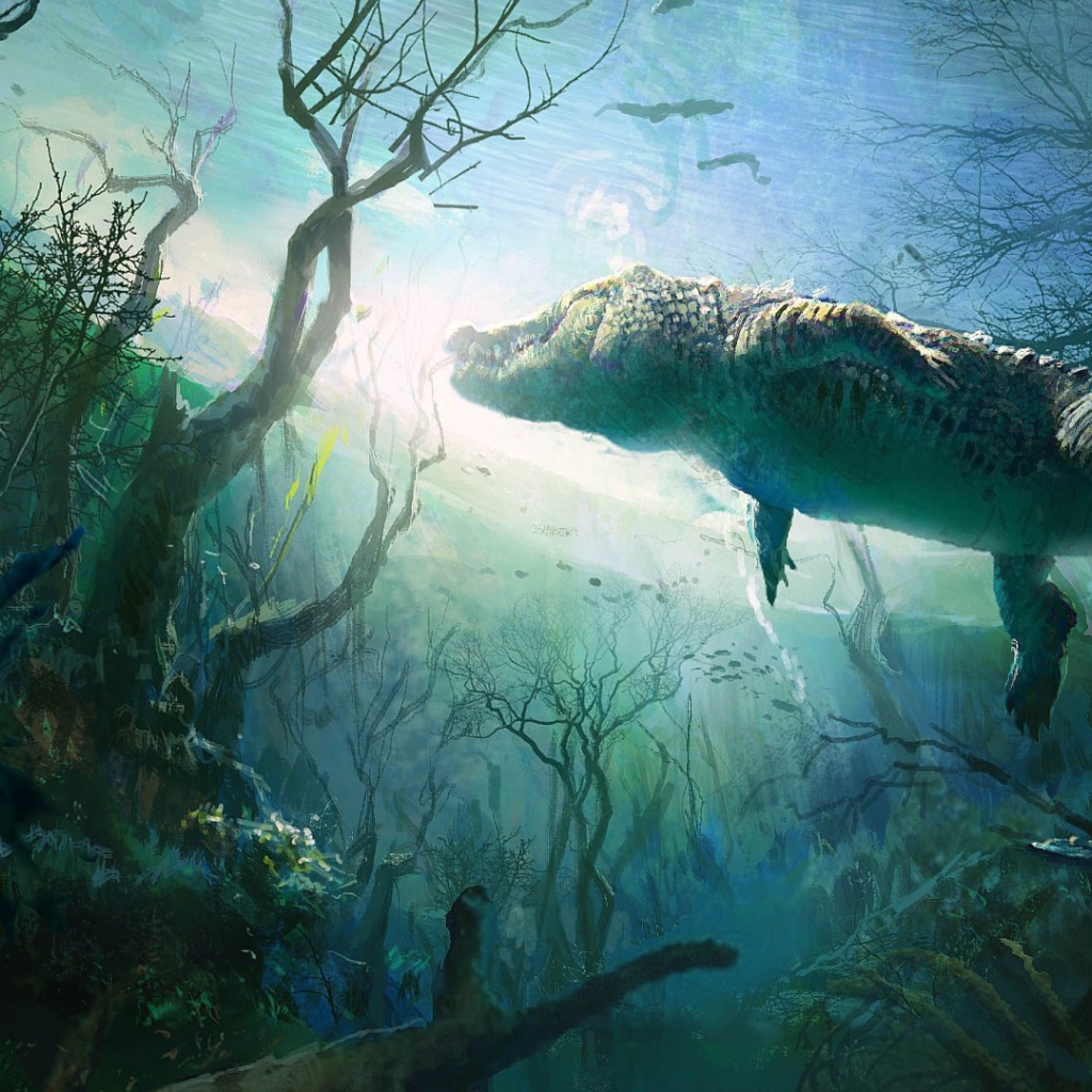 Крокодил под водой