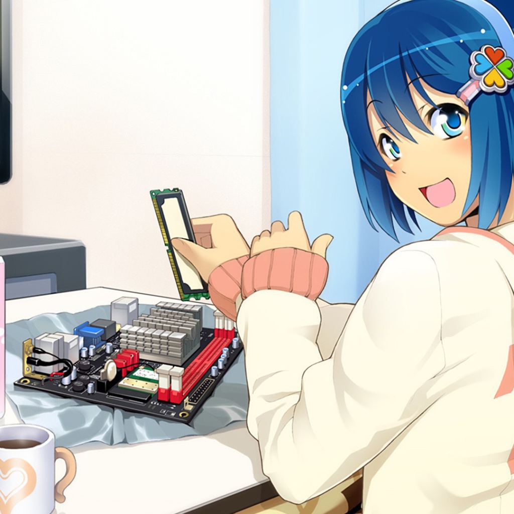 Девочка собирает компьютер