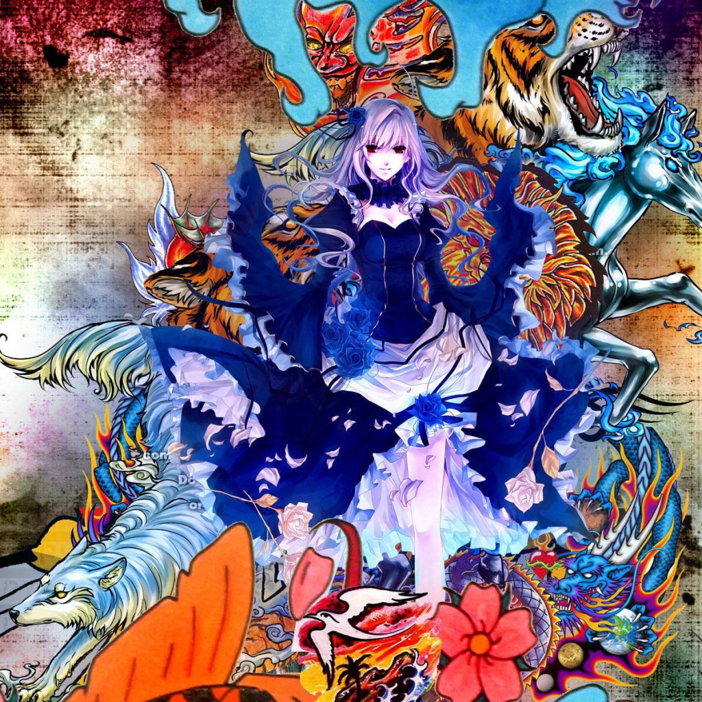 Аниме девушка в цветах