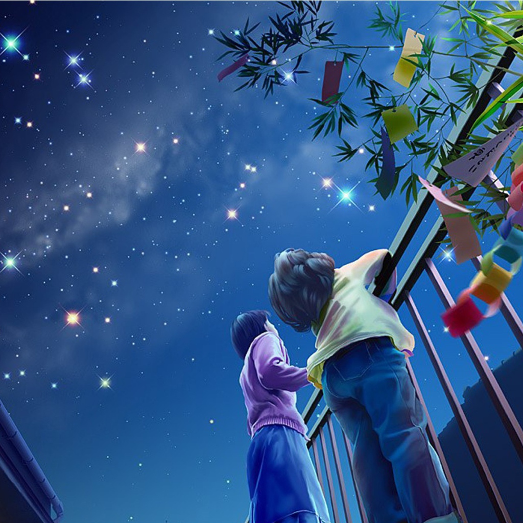 Дети смотрят на звезды