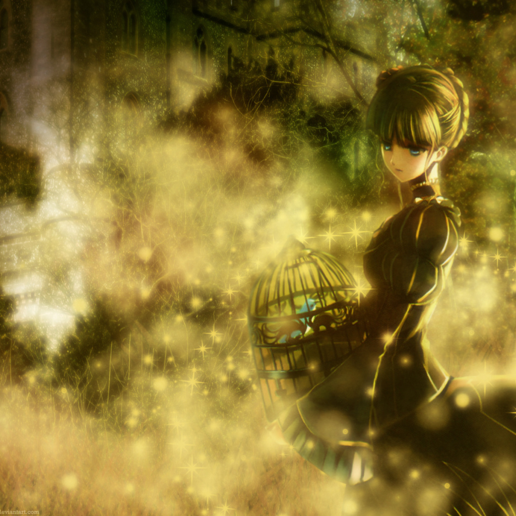 Девочка с клеткой для птицы