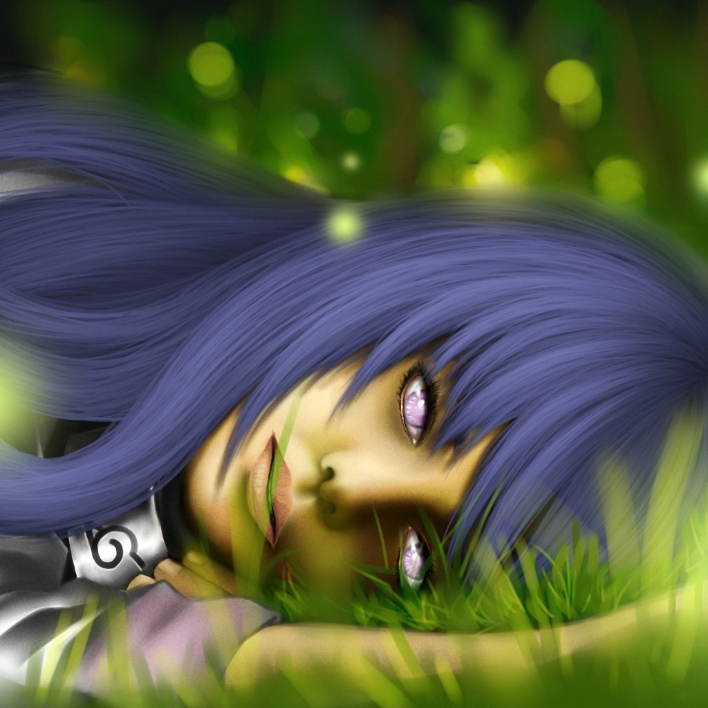 Хината лежит на траве