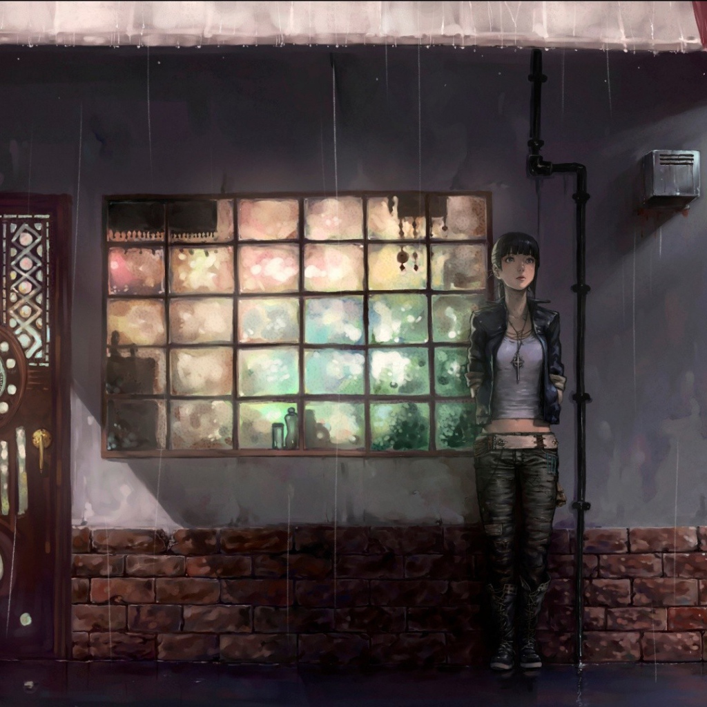 Девушка спряталась от дождя