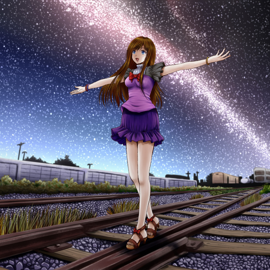 Девочка идет по рельсам