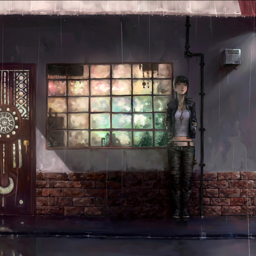 Девушка прячется от дождя