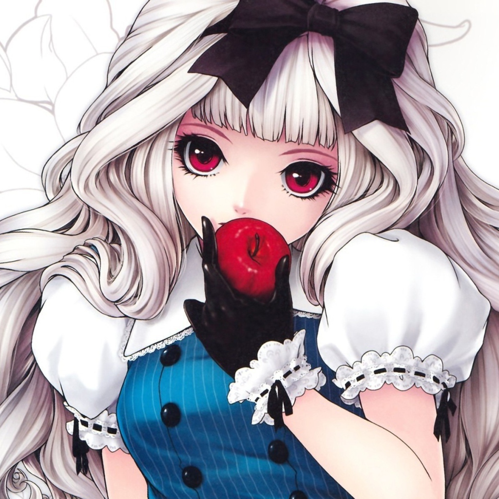 Девочка с красным яблоком