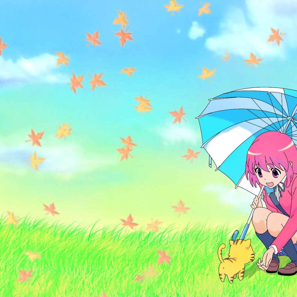 Девочка с зонтиком и котенком