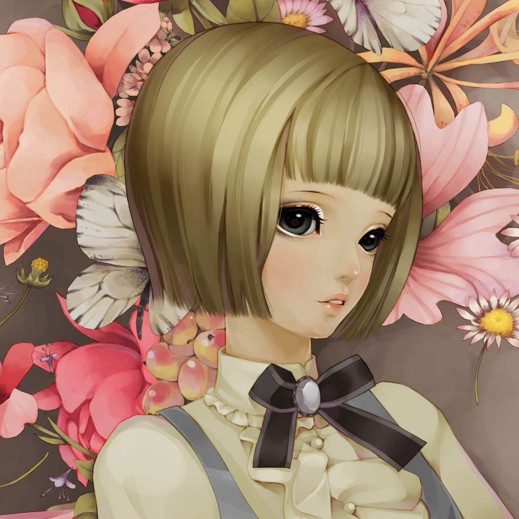 Девочка на фоне цветов