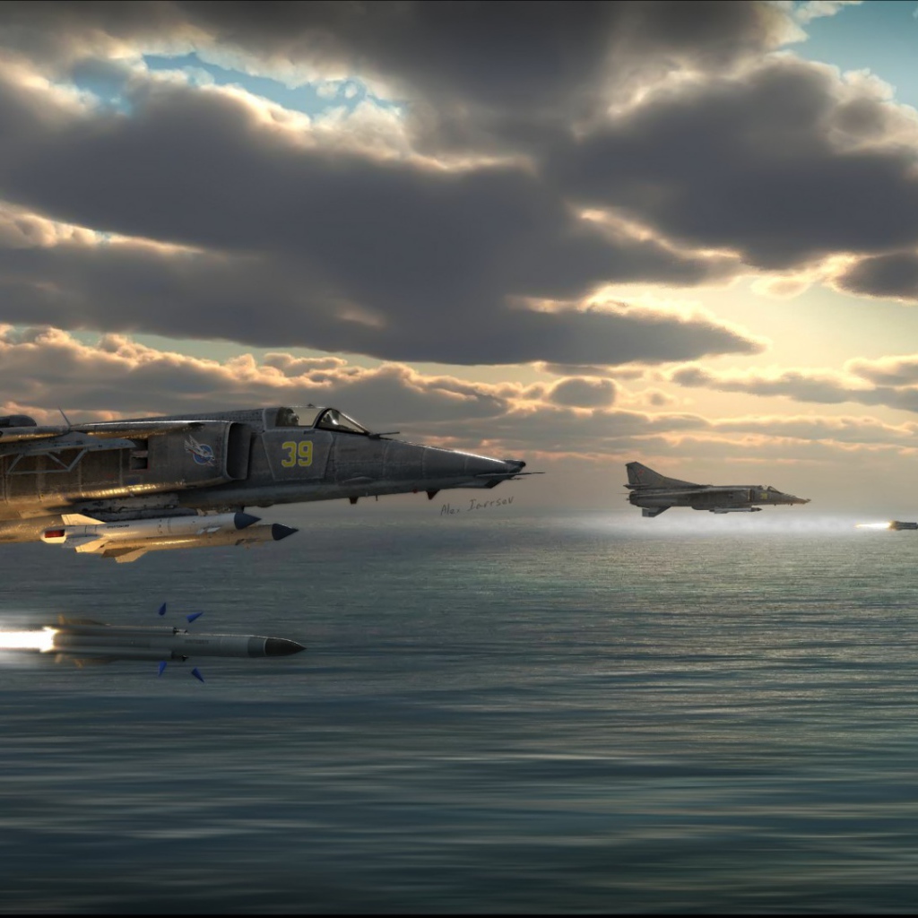 Выстрел истребителя над морем