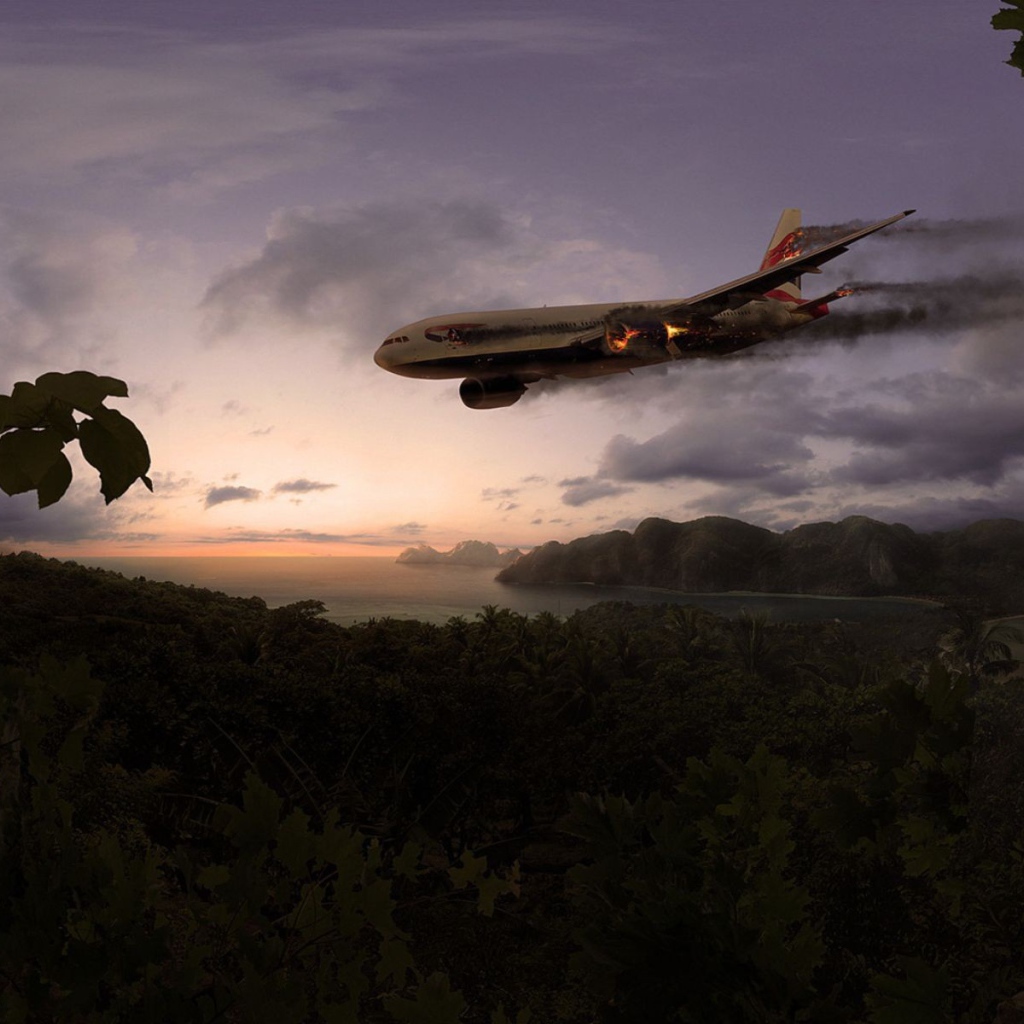 Горящий самолет идет на посадку