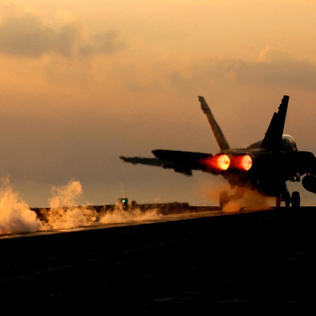 Самолет Ф-18 взлетает