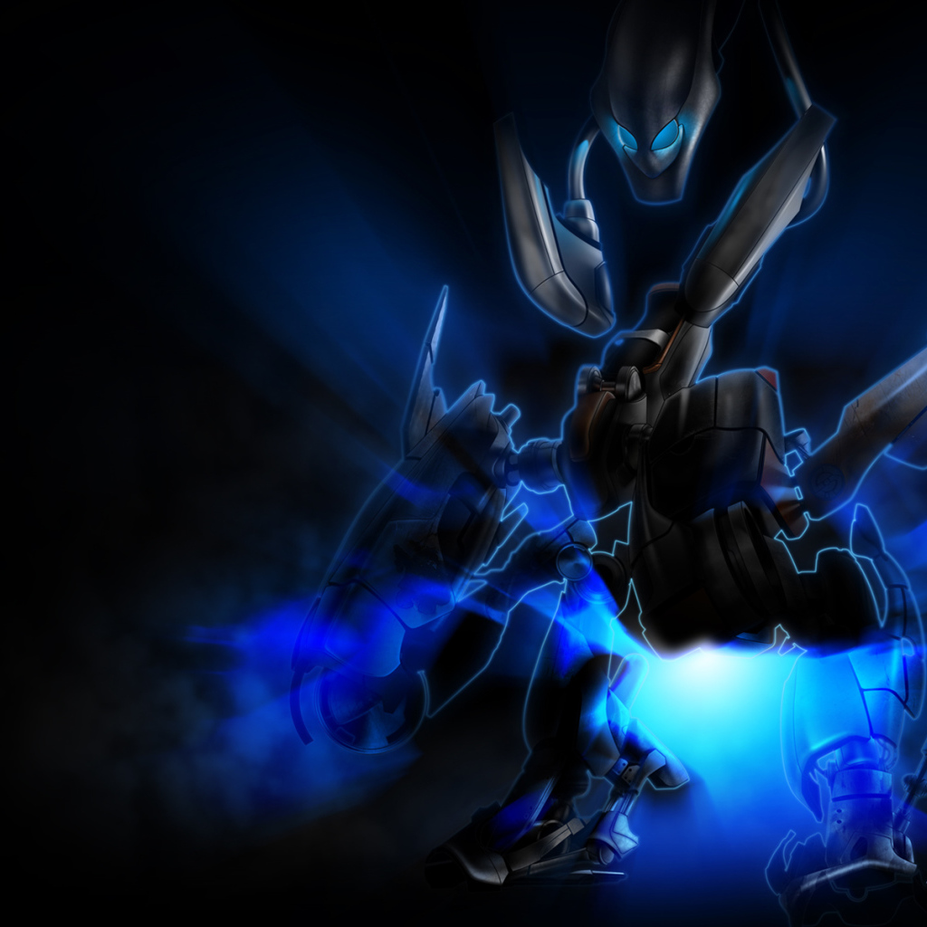 Робот на черных обоях