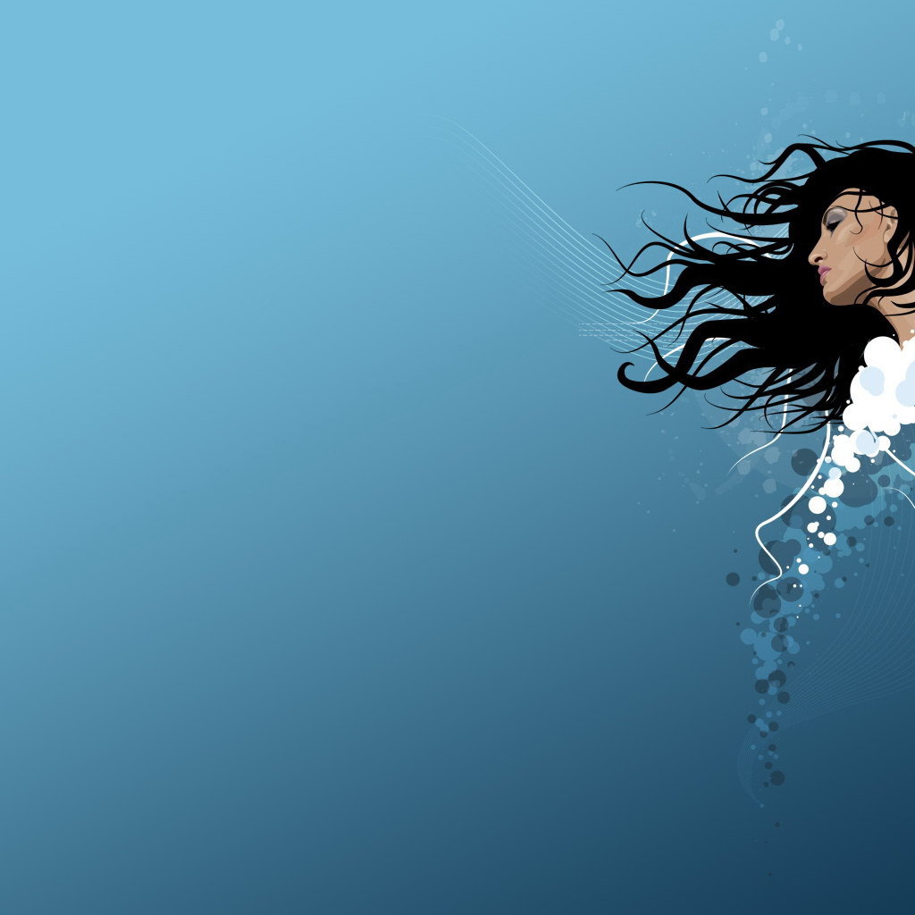 Голова девушки на синем фоне