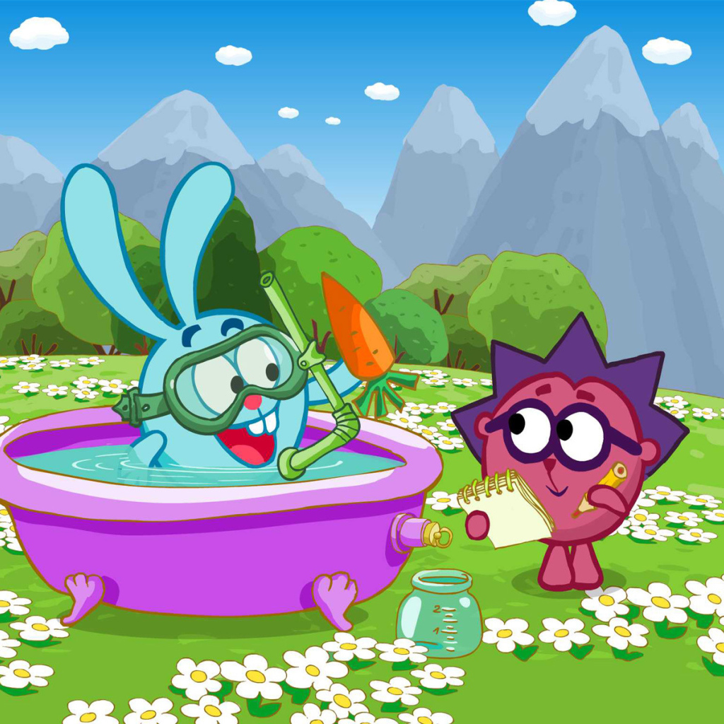 Крош купается в мультфильме Смешарики