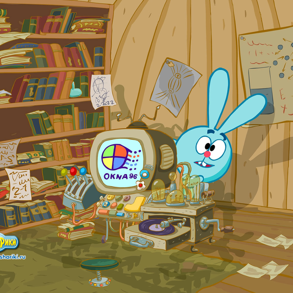 Крош с компьютером в мультфильме Смешарики