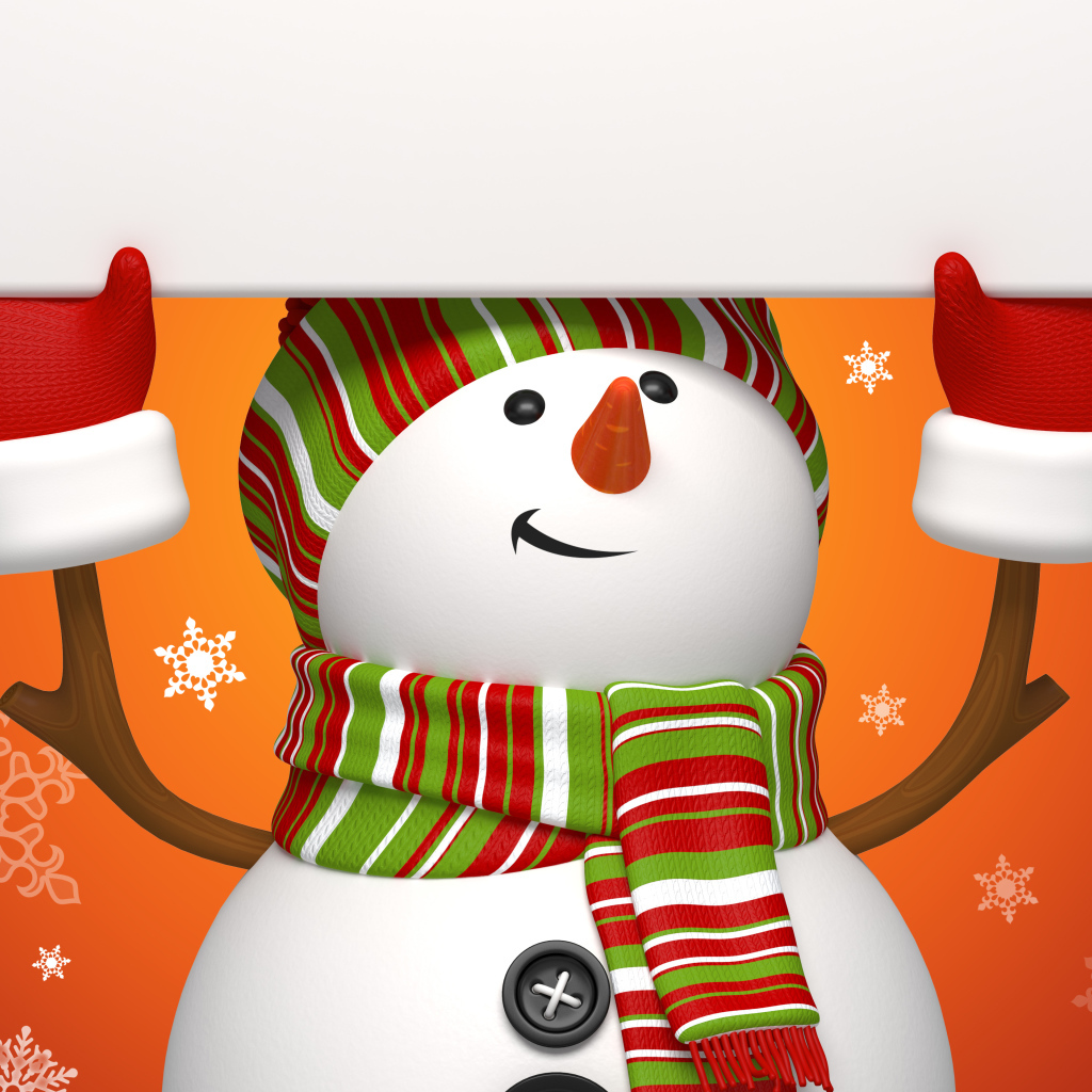 Снеговик на оранжевом фоне