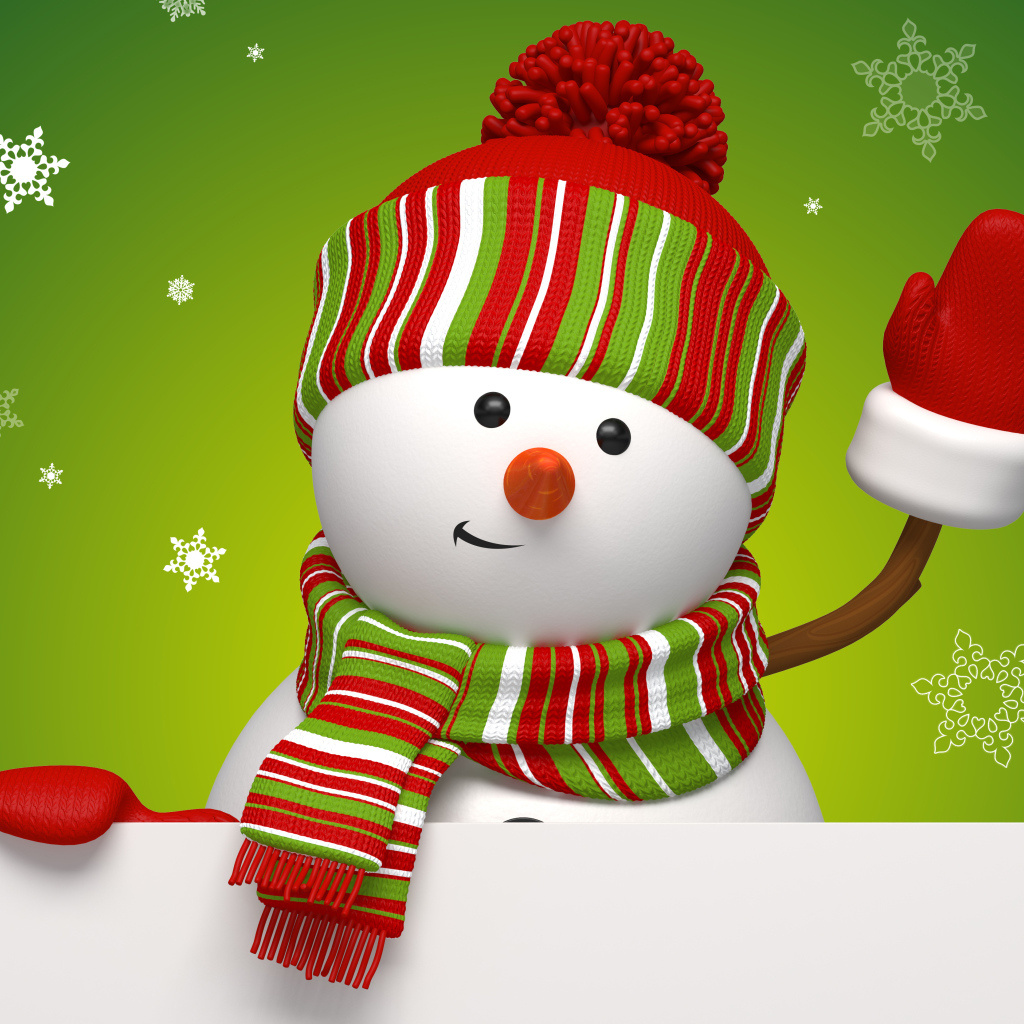 Снеговик машет рукой
