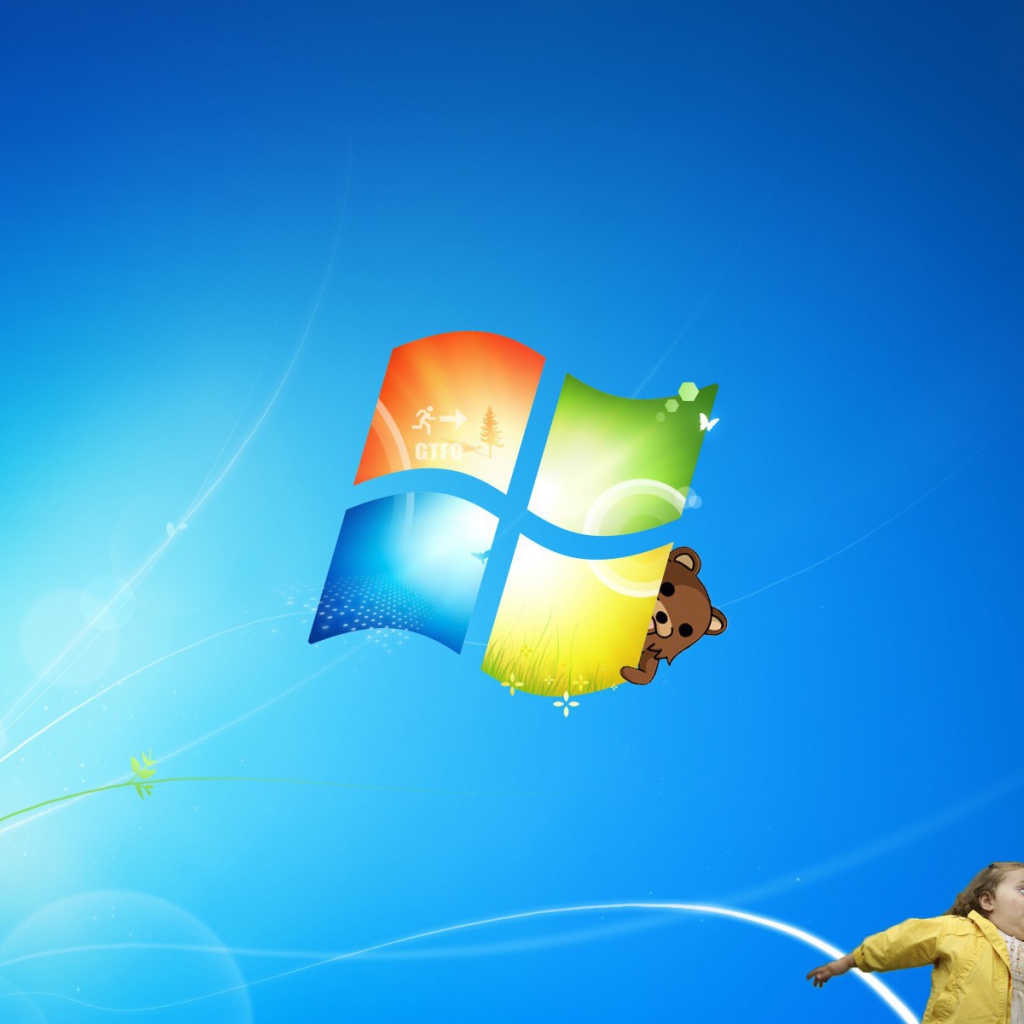 	  Windows 7 with a Teddy bear and baby