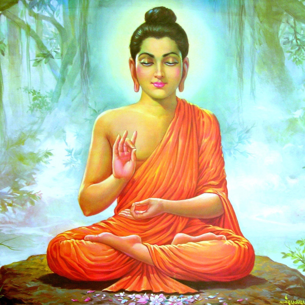 Buddha meditating in the jungle