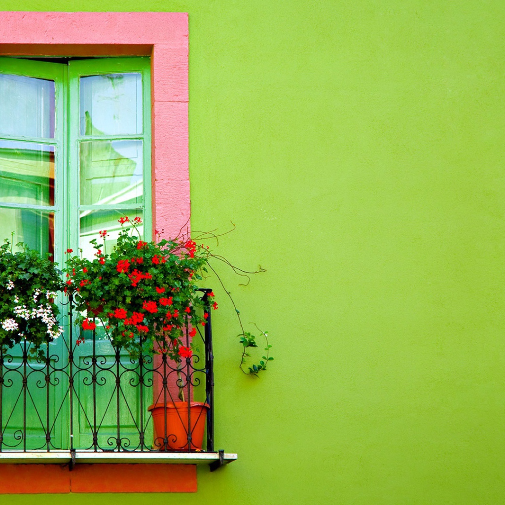 Окно на зеленой стене