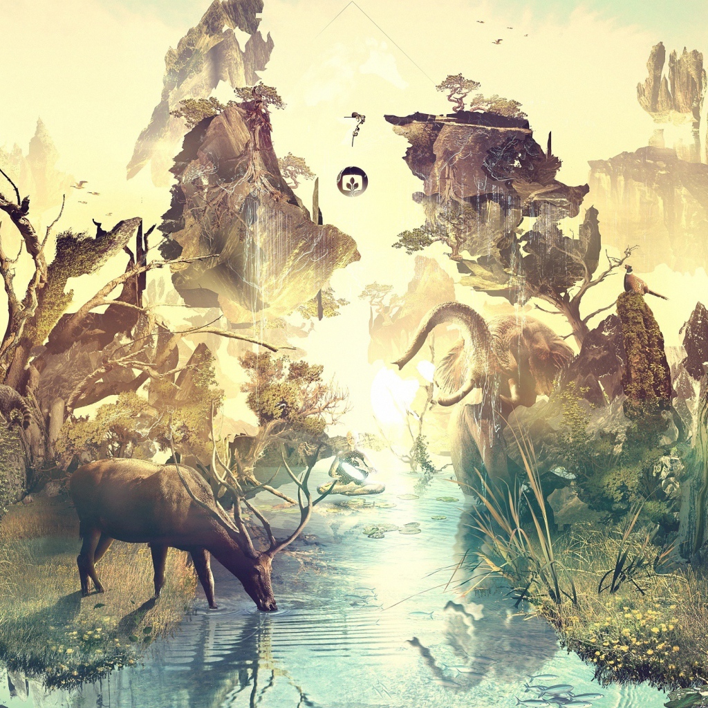 Олень на водопое