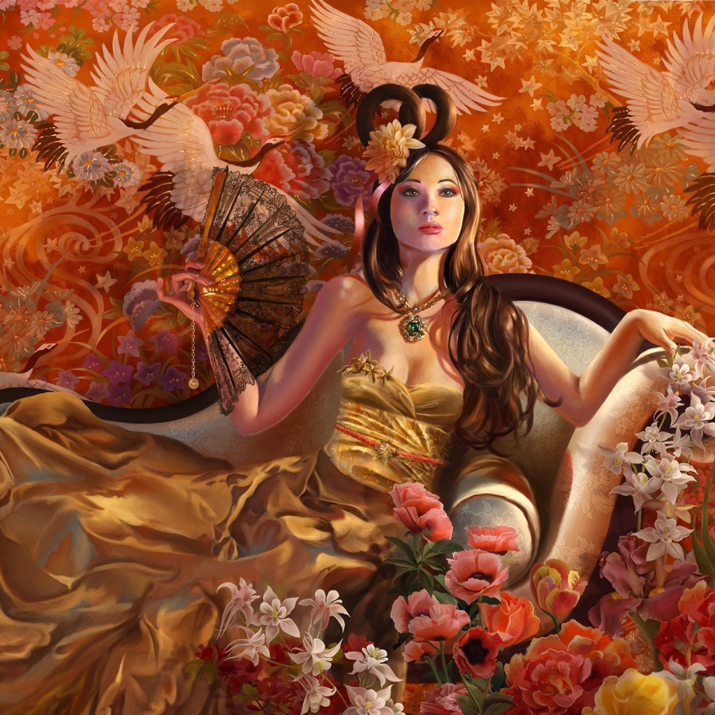 Девушка с веером в кресле