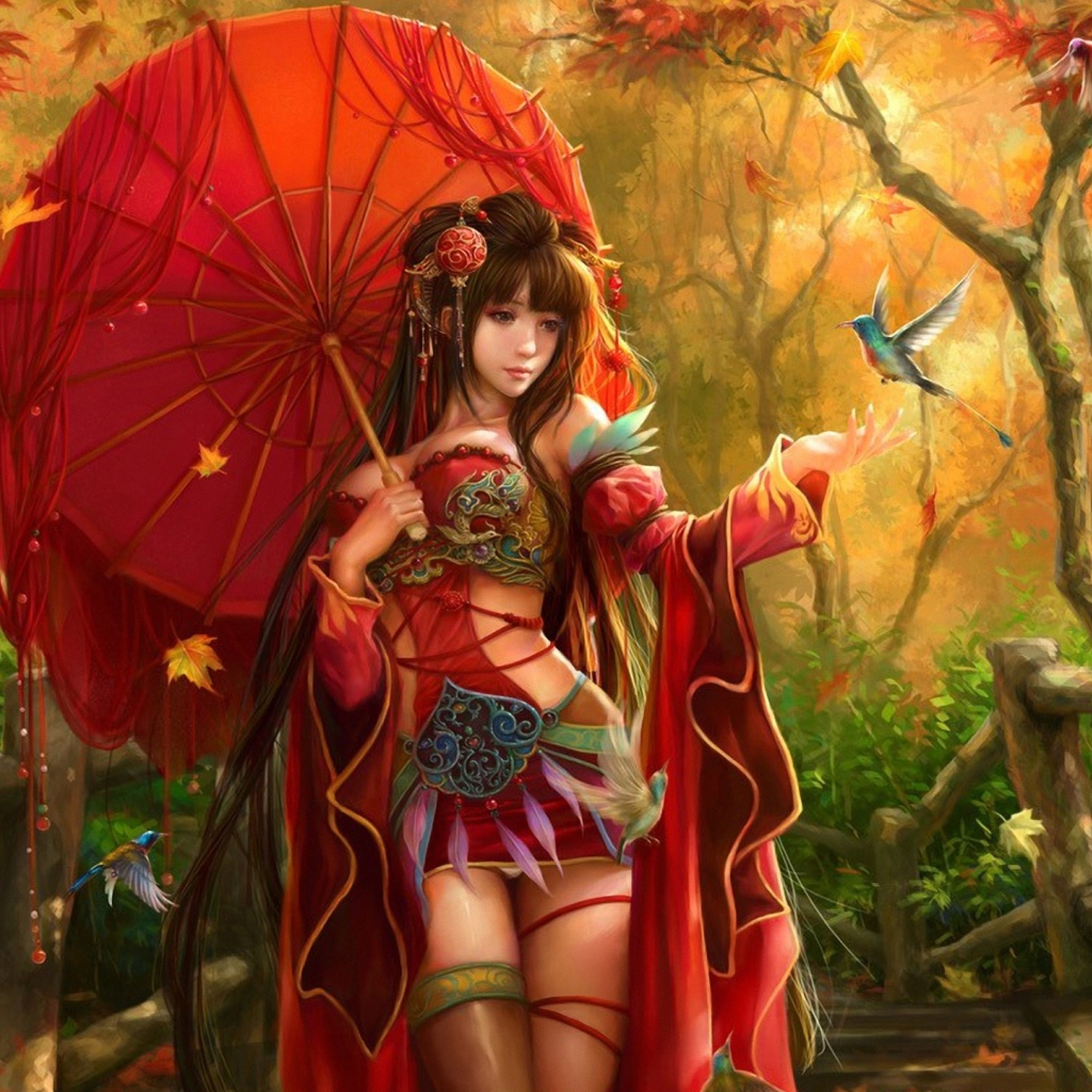 Девушка с красным зонтом