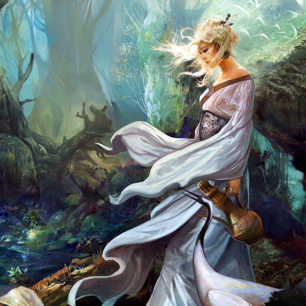 Девушка с кувшином в лесу