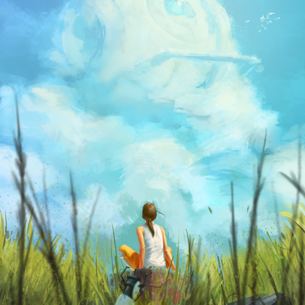 Девушка смотрит на облака