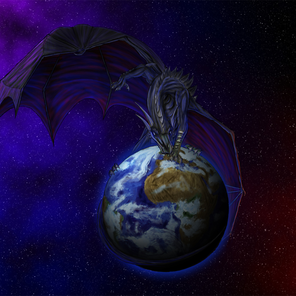 Дракон сидит на земном шаре