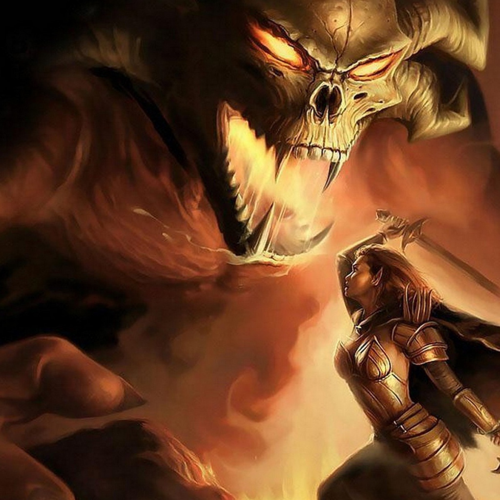 Девушка воин против монстра