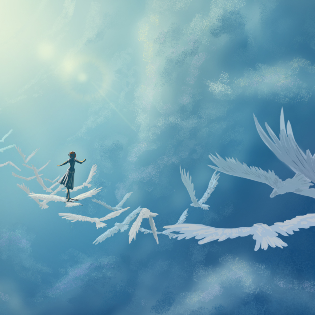 Девушка на белых птицах