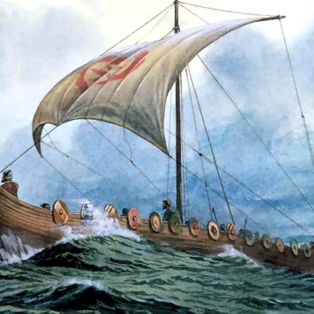 Лодка викингов в бурном море