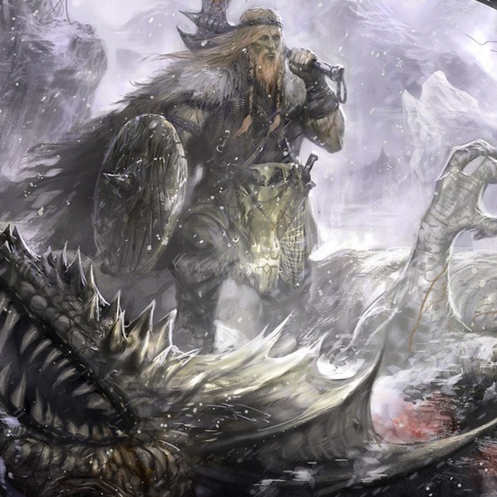 Викинг на поверженном драконе