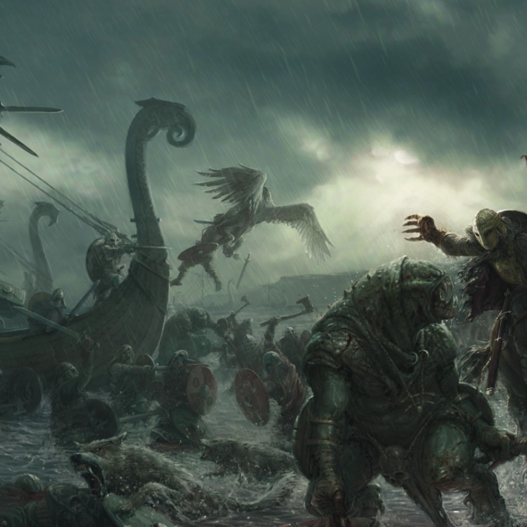Vikings battle with monsters