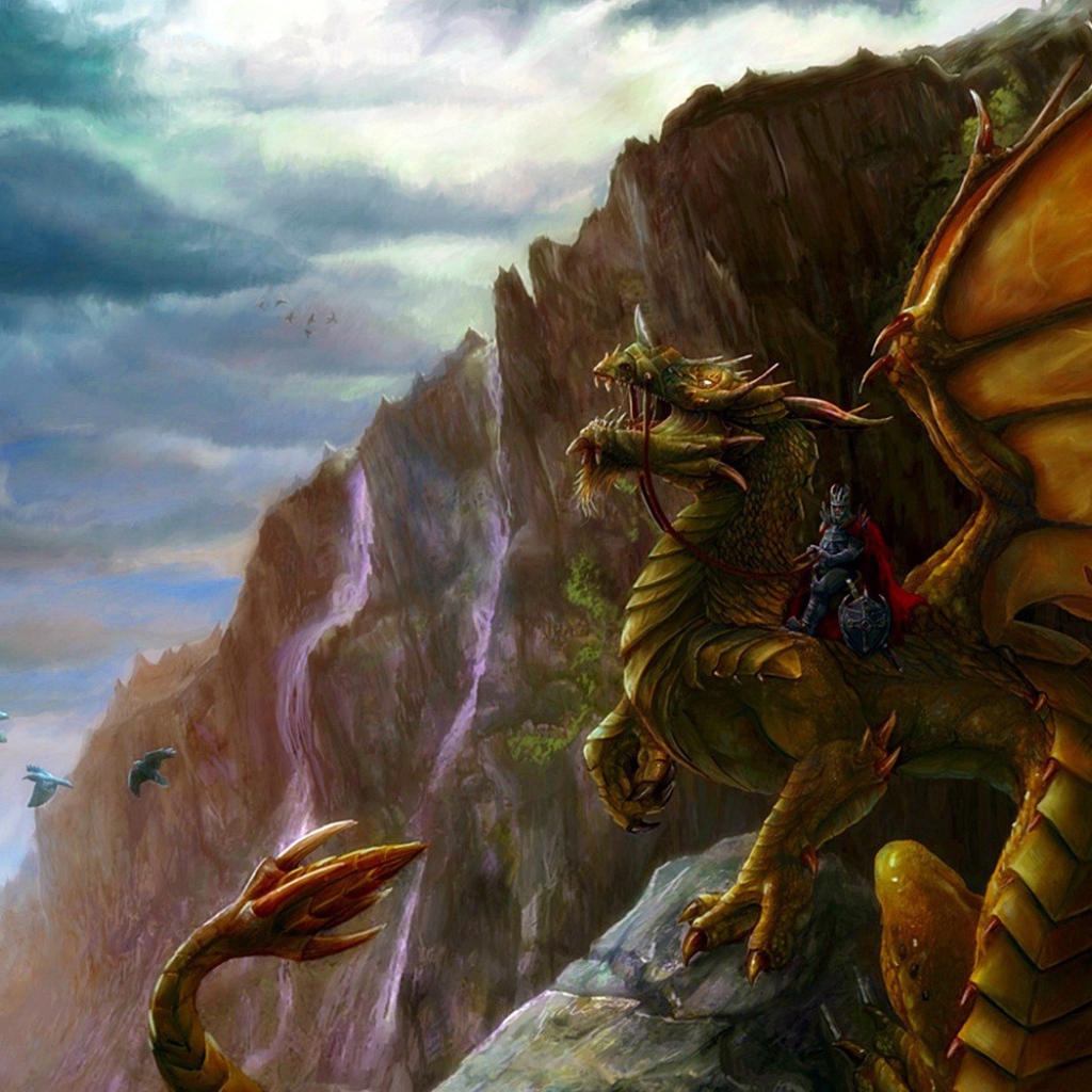 Воин сидит на драконе