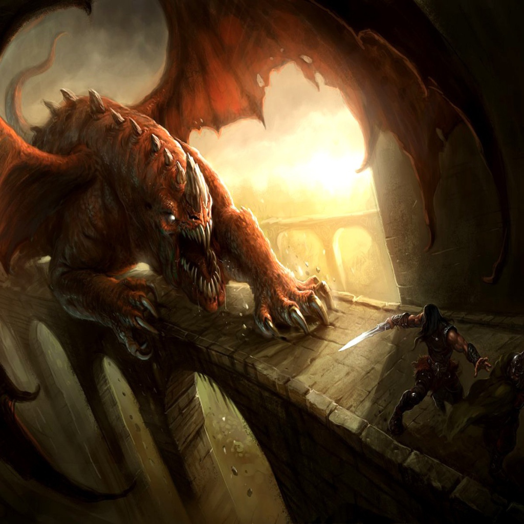 Дракон гонится за воином