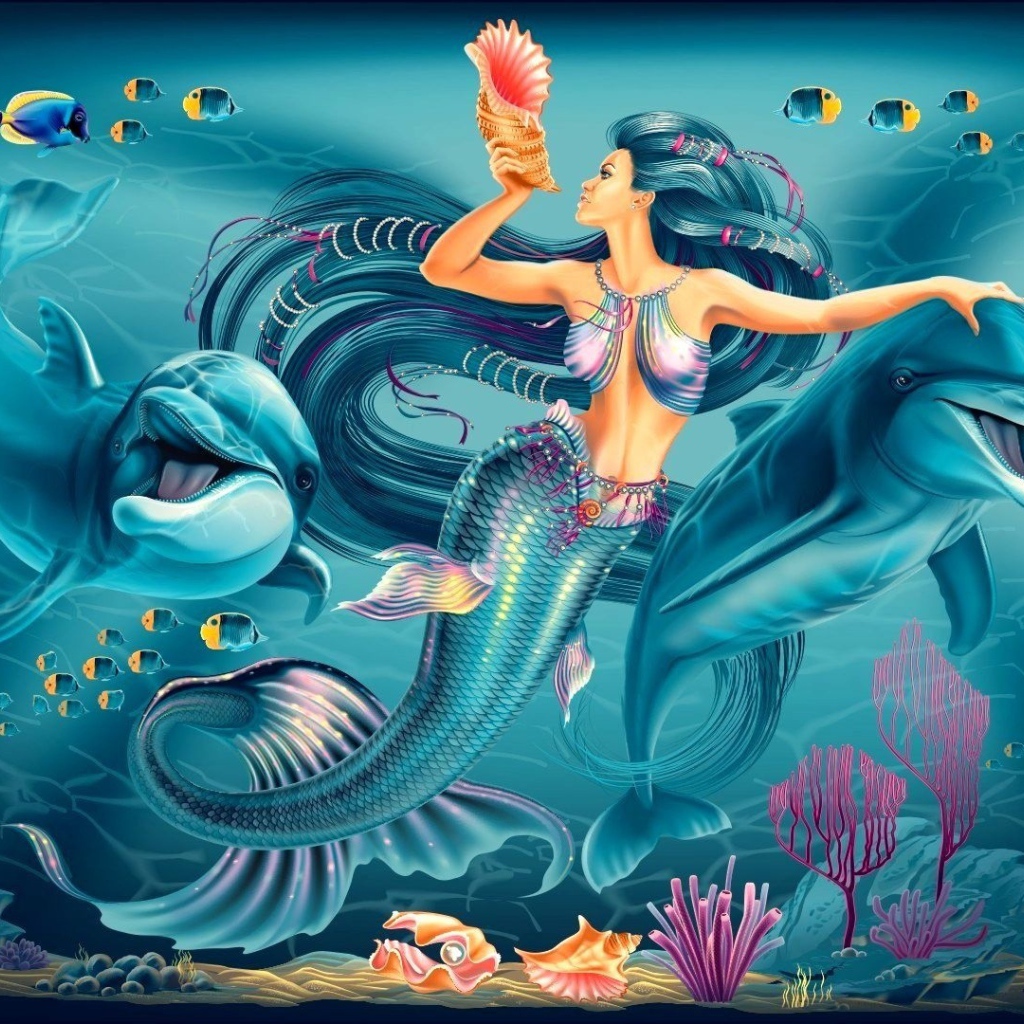 Русалка с дельфинами