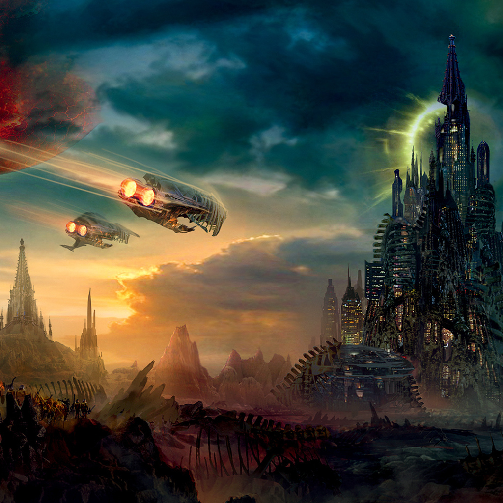 Космические корабли летят к городу