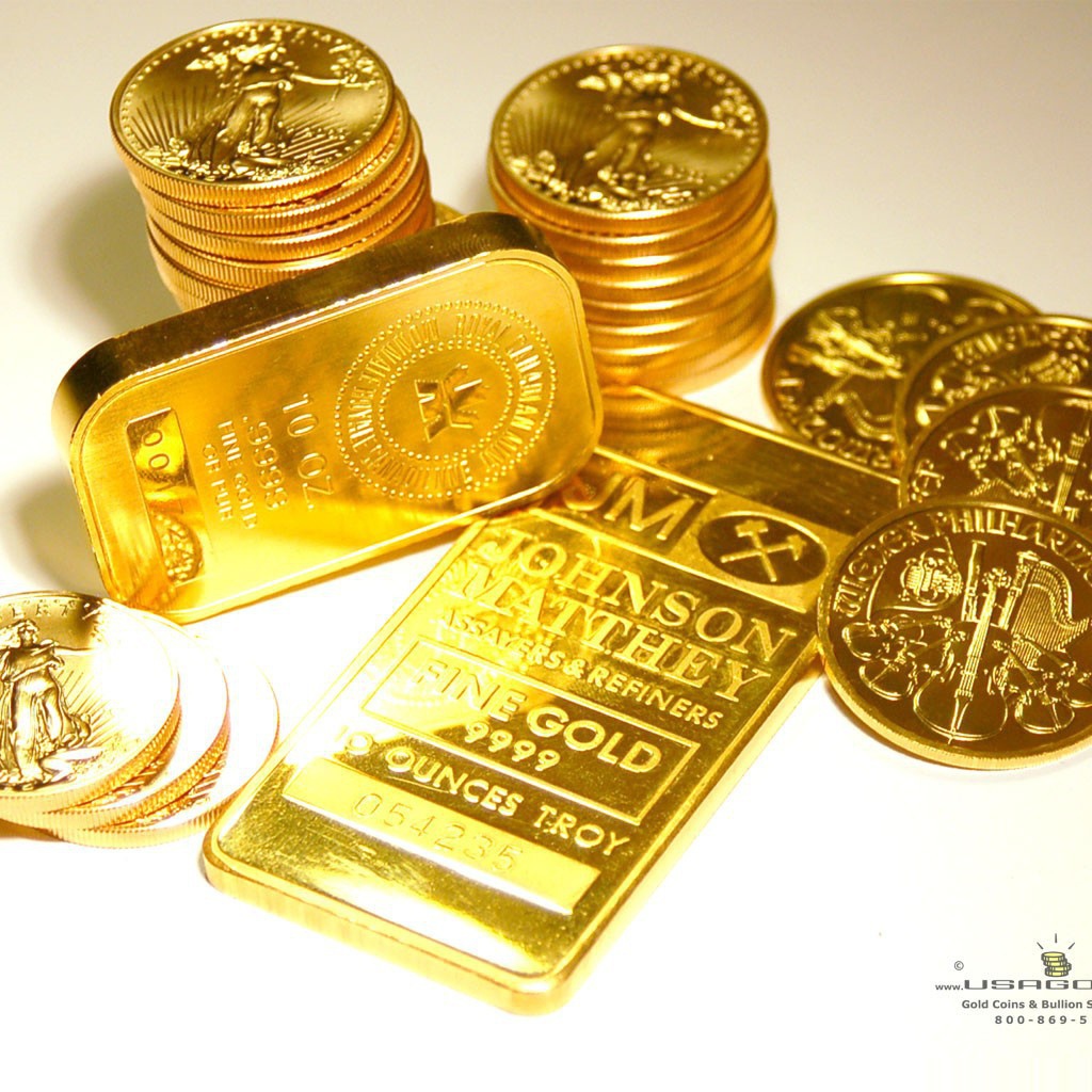Золотые слитки и монеты
