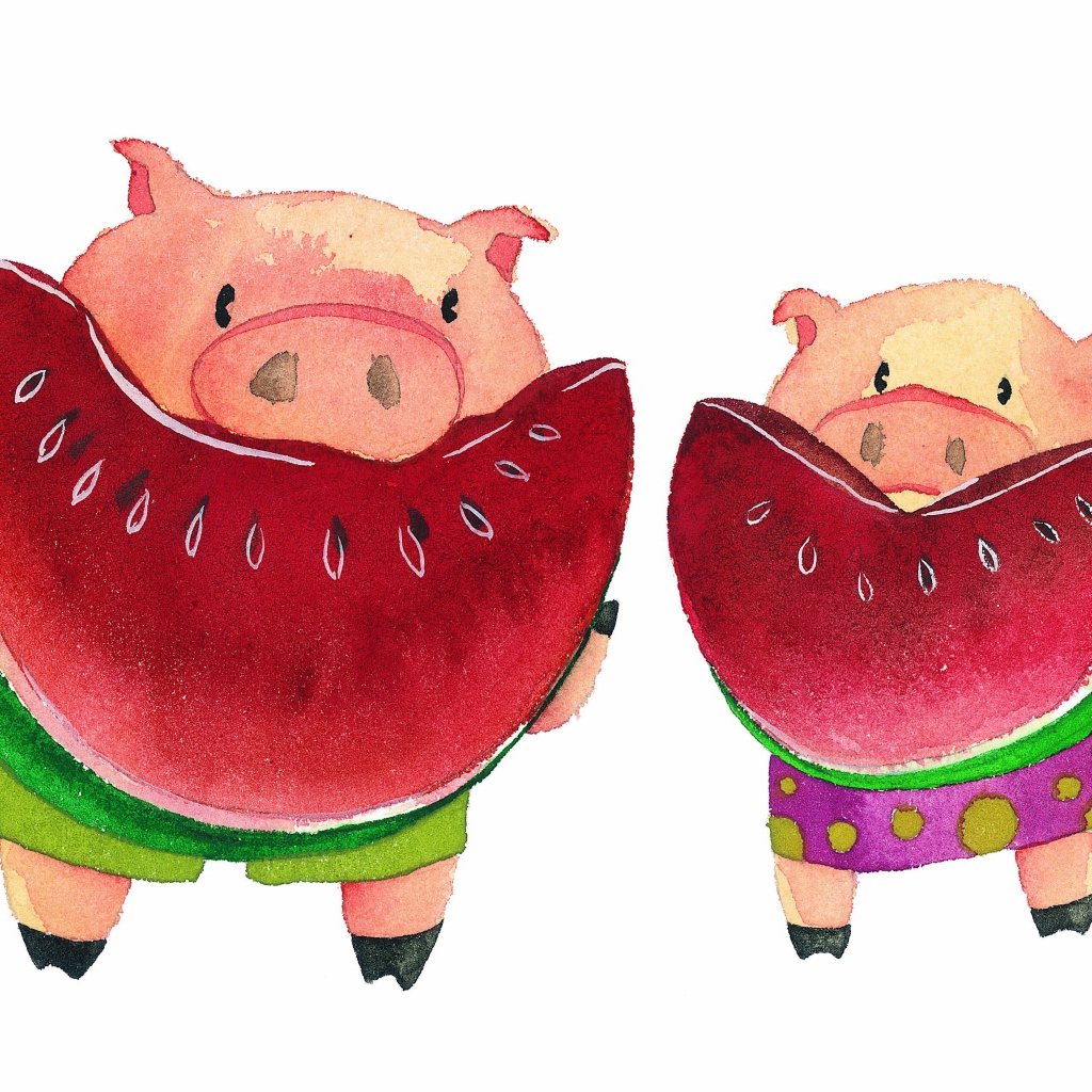 Piglets with watermelons
