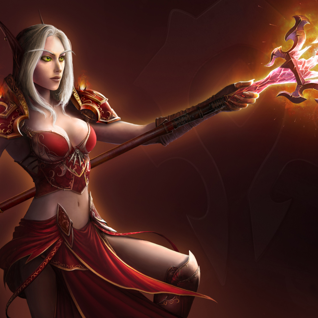 Эльфийка с магическим посохом