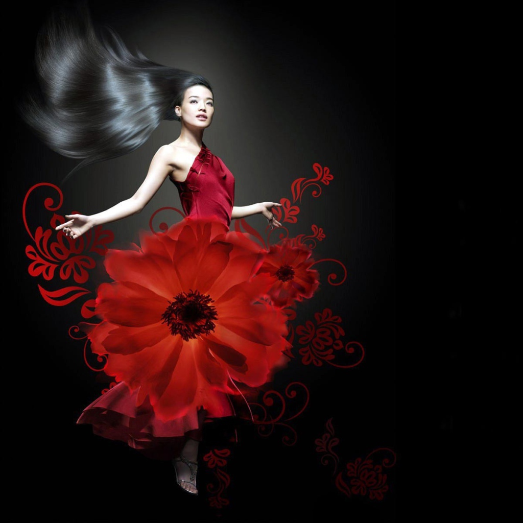 Девушка в красных цветах